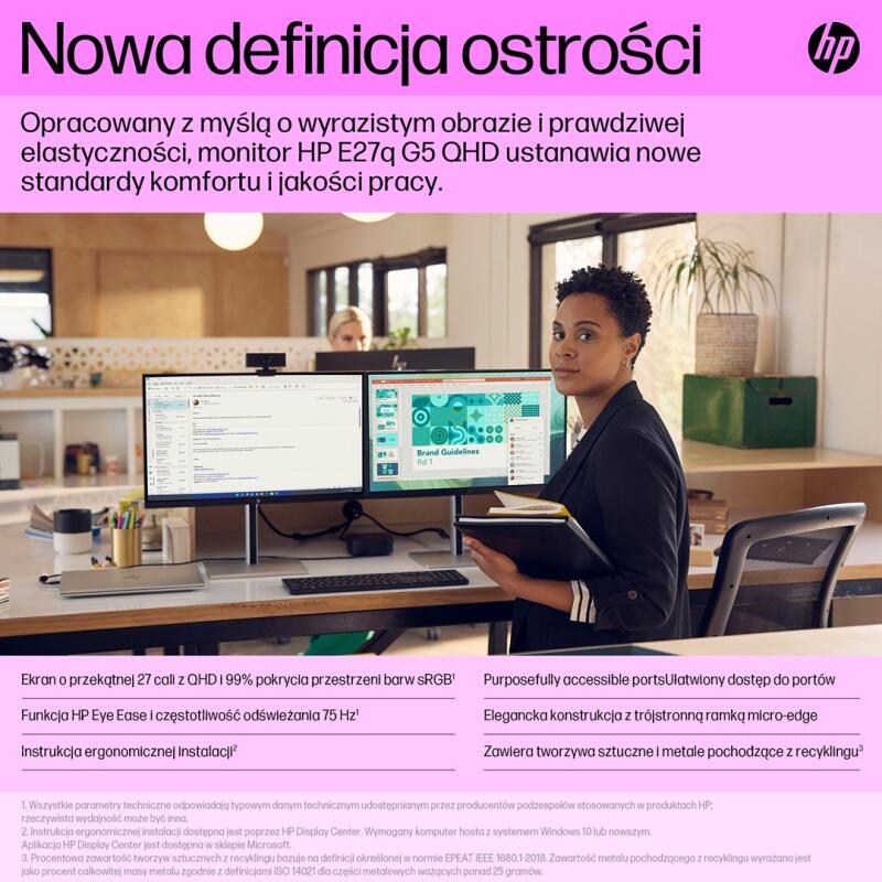 HP E27q G5 computer monitor 68.6 cm (27") 2560 x 1440 pixels Quad HD LCD Black, Silver - Image 4