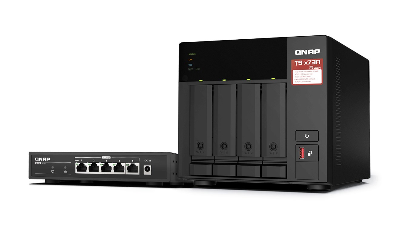 QNAP TS-473A + QSW-1105-5T Bundle Pack NAS Tower Ryzen Embedded V1500B 8 GB DDR4 0 TB QNAP Turbo System Black - Image 2