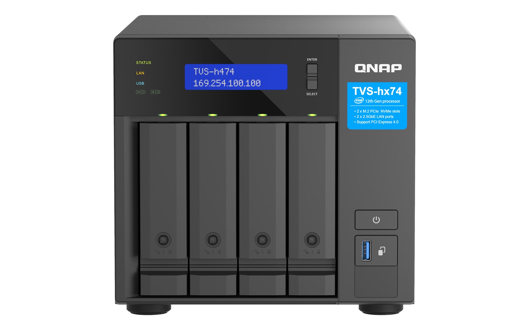QNAP TVS-H474 NAS Tower Intel® Pentium® G7400 8 GB DDR4 QuTS hero Black