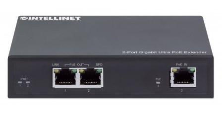 Intellinet 2-Port Gigabit Ultra PoE Extender, Adds up to 100 m (328 ft.) to PoE Range, PoE Power Budget 60 W, Two PSE Ports with 30 W Output Each, IEEE 802.3bt/at/af Compliant, Metal Housing - Image 5