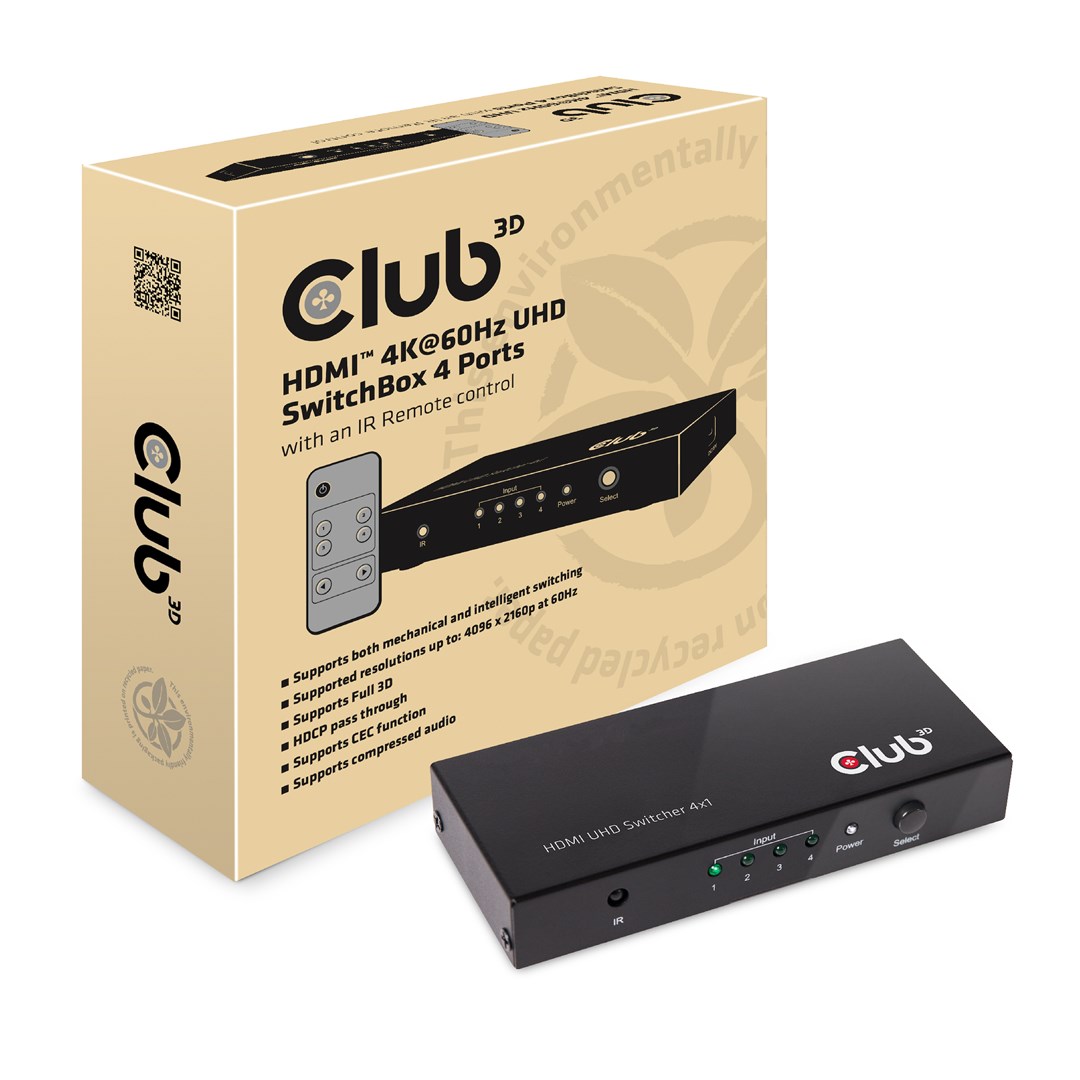 CLUB3D HDMI™ 2.0 UHD 4K60Hz SwitchBox 4 ports and included IR Remote control - Image 8