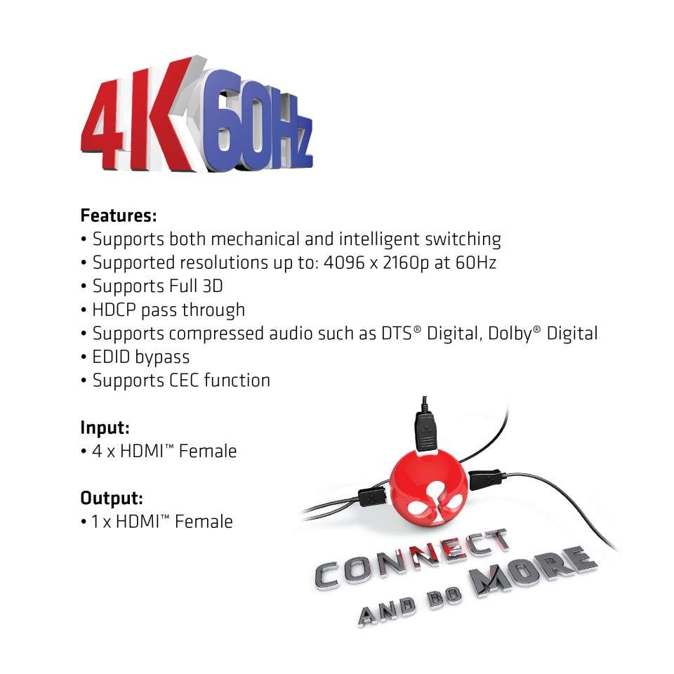 CLUB3D HDMI™ 2.0 UHD 4K60Hz SwitchBox 4 ports and included IR Remote control - Image 5