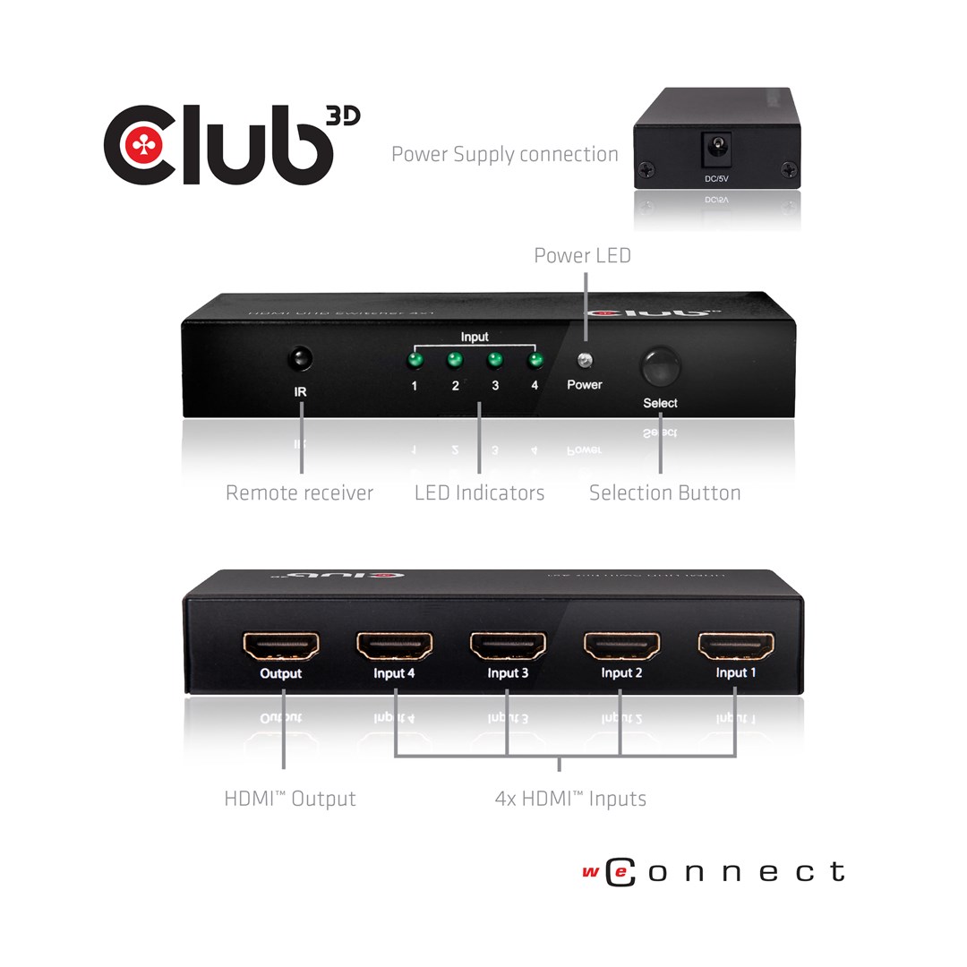 CLUB3D HDMI™ 2.0 UHD 4K60Hz SwitchBox 4 ports and included IR Remote control - Image 9