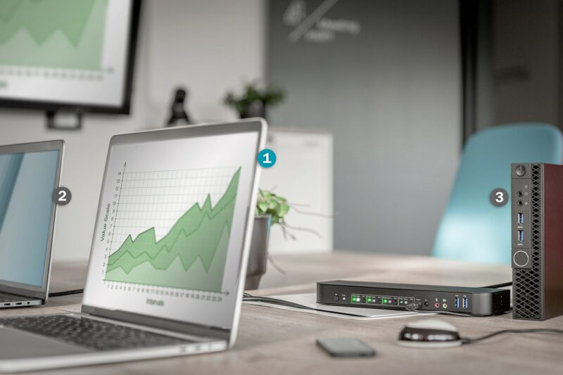 Digitus KVM Switch, 4-Port, 4K60Hz, 4 x DP in, 1 x DP/HDMI out - Image 2