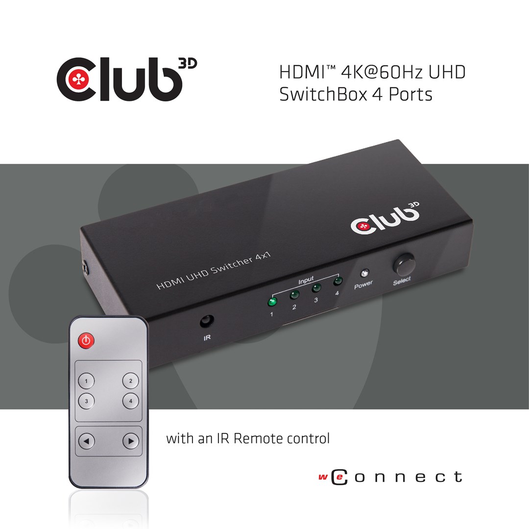 CLUB3D HDMI™ 2.0 UHD 4K60Hz SwitchBox 4 ports and included IR Remote control - Image 6
