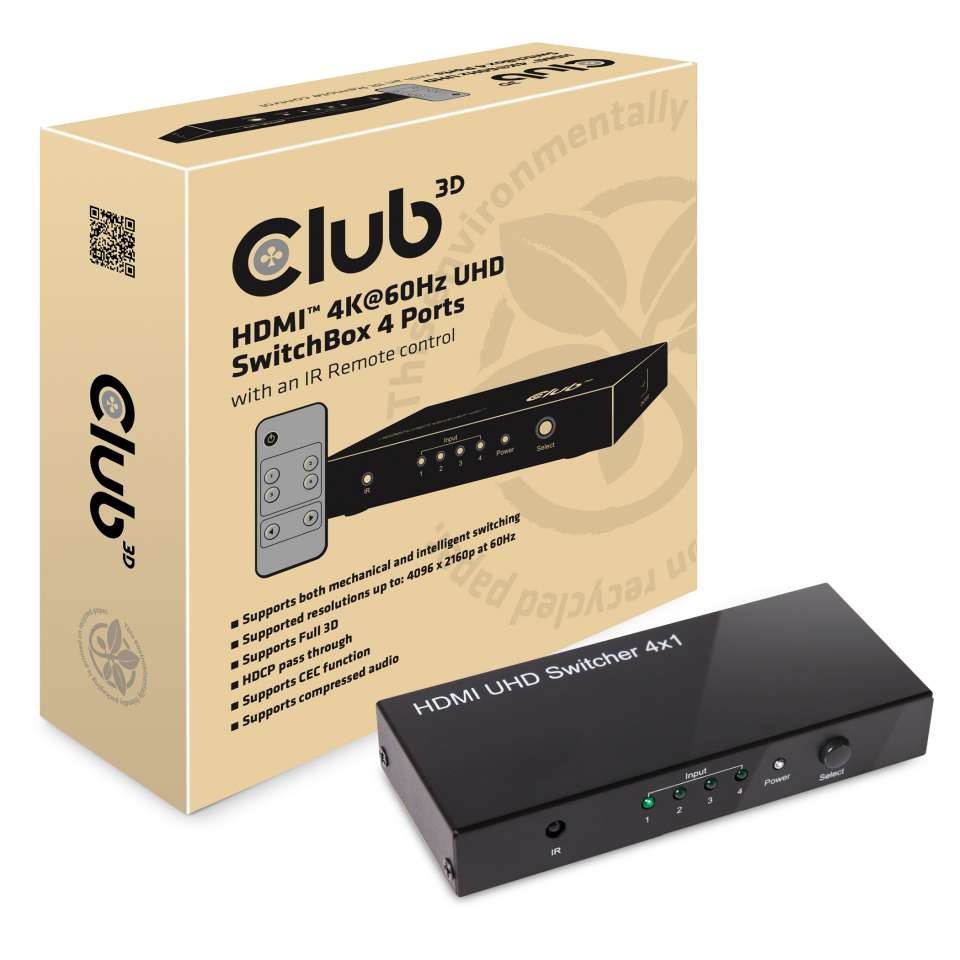 CLUB3D HDMI™ 2.0 UHD 4K60Hz SwitchBox 4 ports and included IR Remote control - Image 2