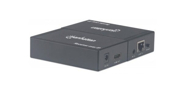 Manhattan 1080p HDMI over IP Extender Kit, Extends 1080p Signal up to 120m with a Network Switch and Single Ethernet Cable, IR Support, Black, Three Year Warranty