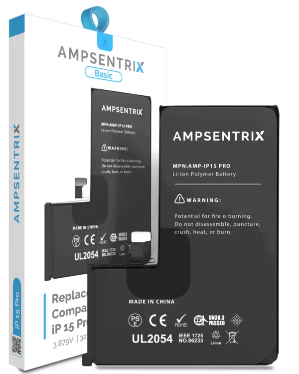 Replacement Battery For iPhone 15 Pro (AmpSentrix Basic)