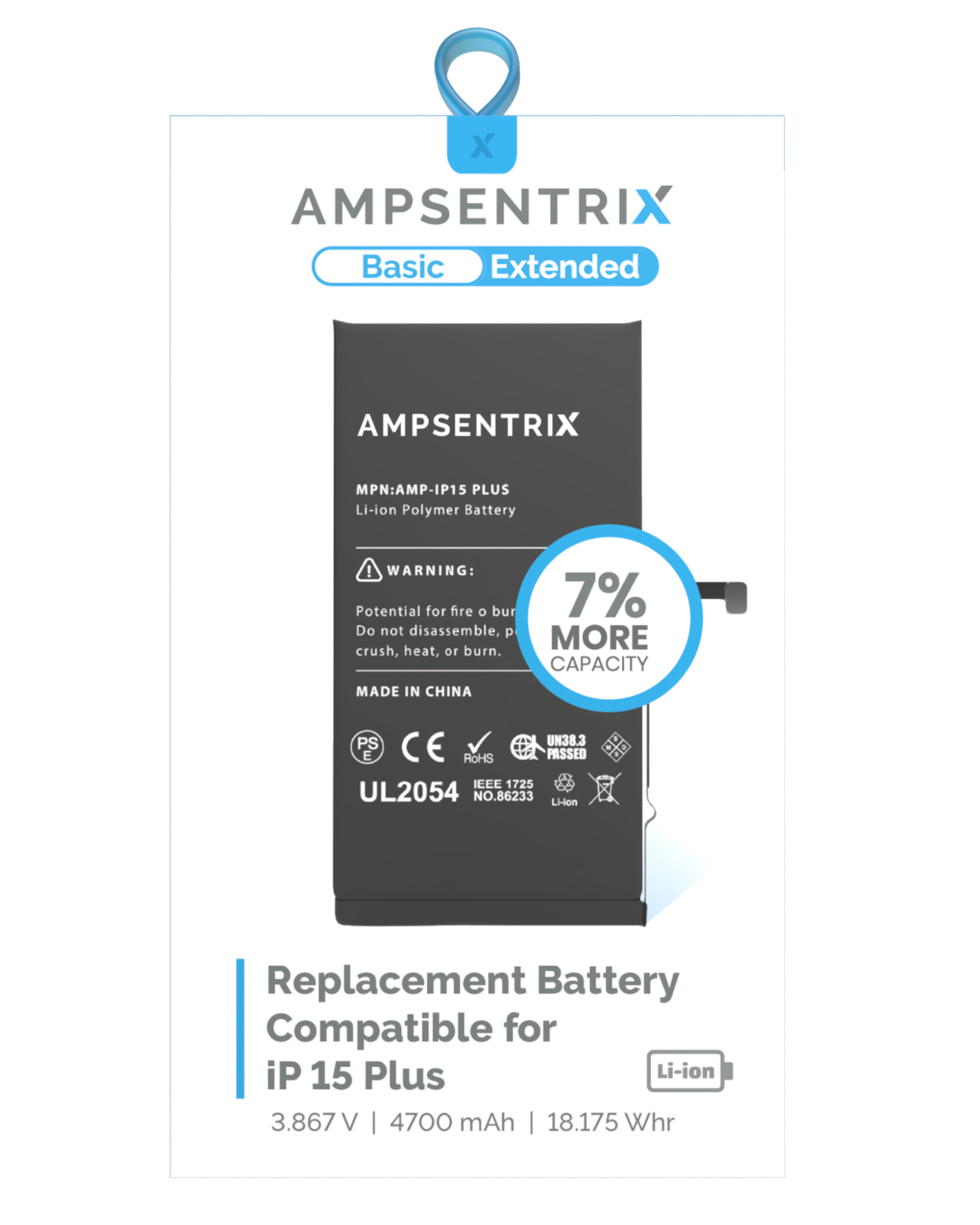 Replacement Battery For iPhone 15 Plus (AmpSentrix Basic Extended) - Image 4