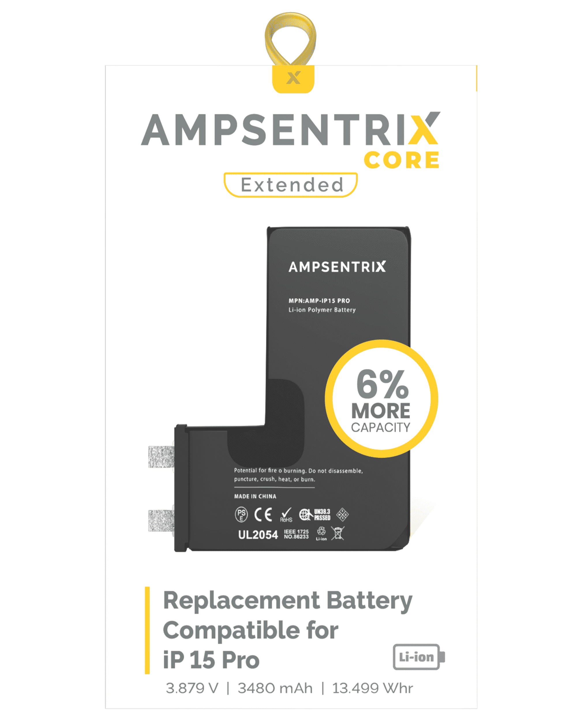 Replacement Battery For iPhone 15 Pro (Spot Welding Required) (AmpSentrix Core Extended) - Image 5