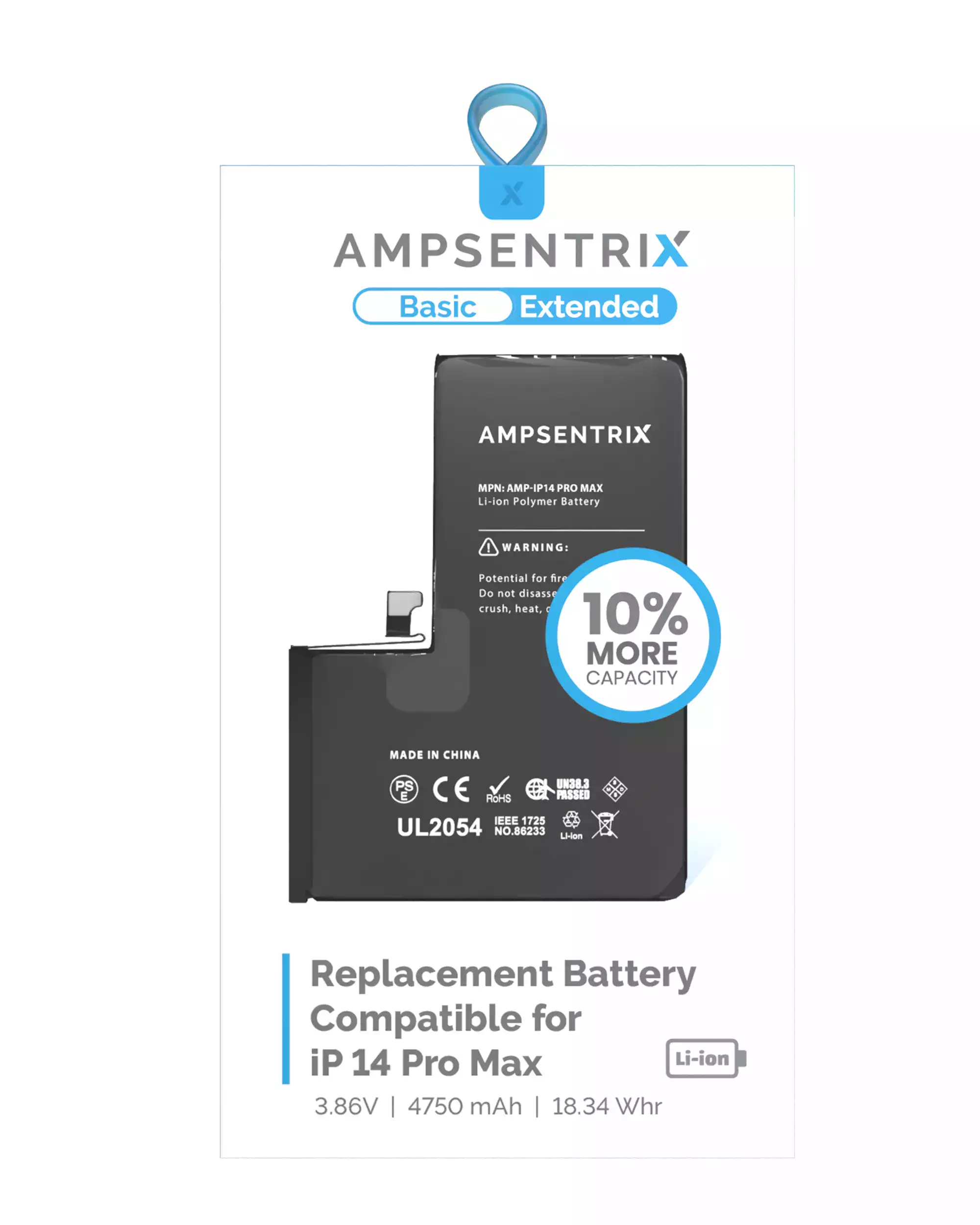 Extended Capacity Replacement Battery For iPhone 14 Pro Max (AmpSentrix Basic Extended) - Image 4