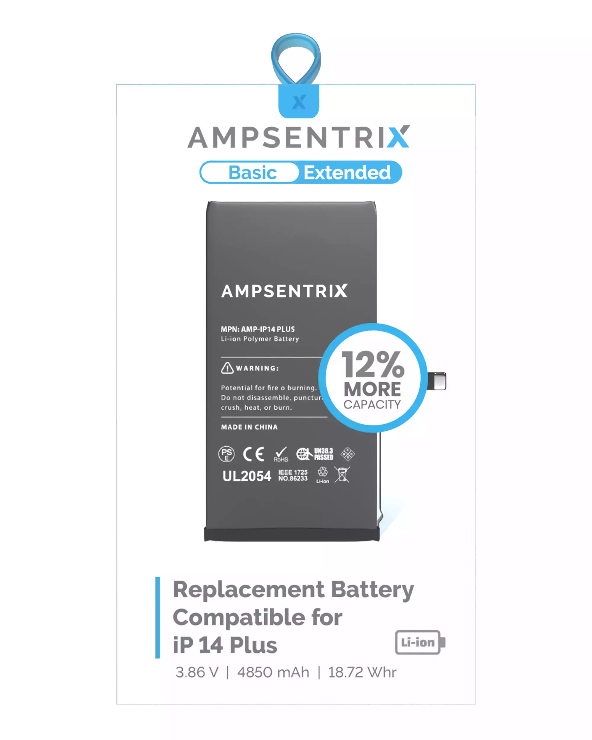 Replacement Battery For iPhone 14 Plus (AmpSentrix Basic Extended)