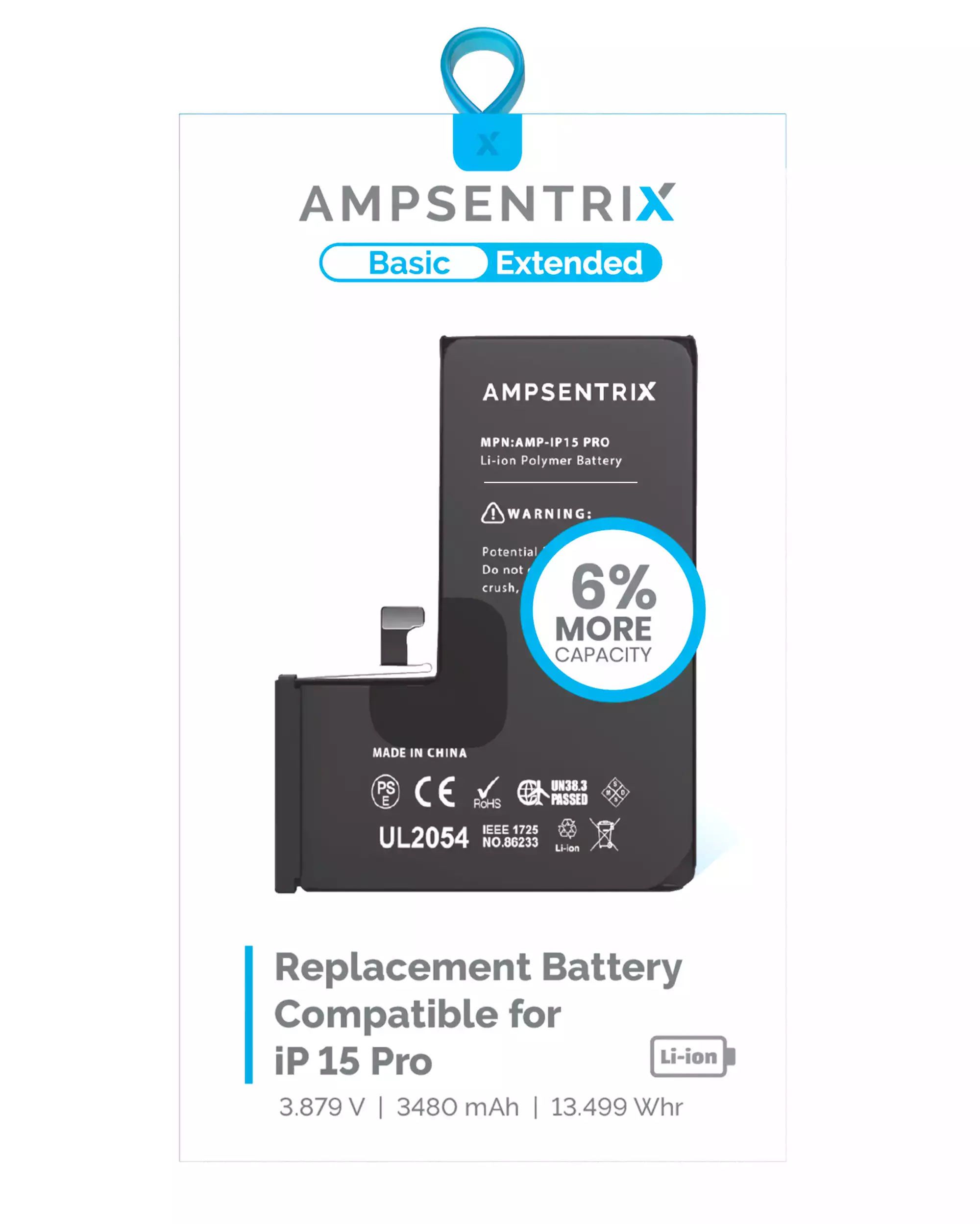 Replacement Battery For iPhone 15 Pro (AmpSentrix Basic Extended) - Image 4