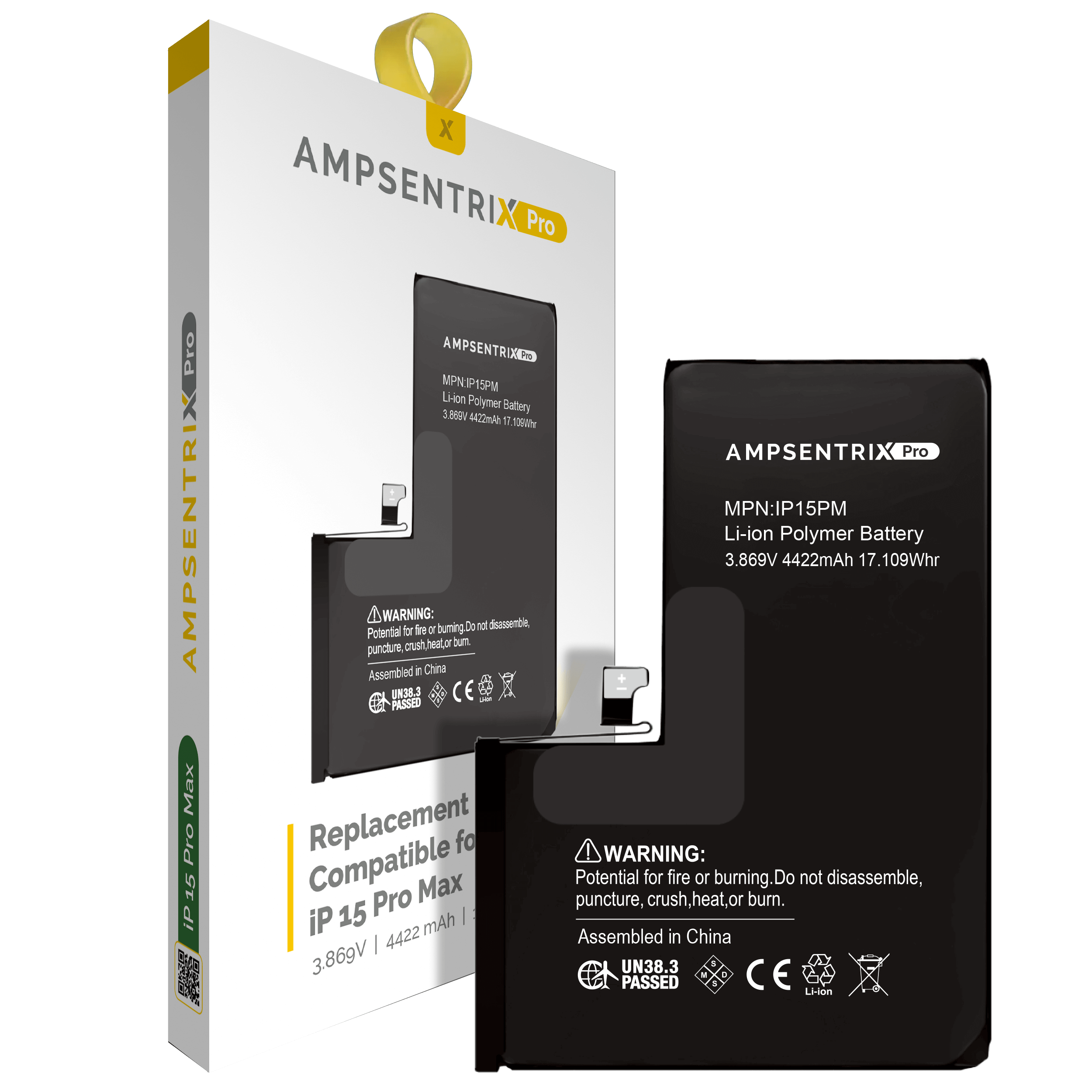 Replacement Battery For iPhone 15 Pro Max (AmpSentrix Pro)