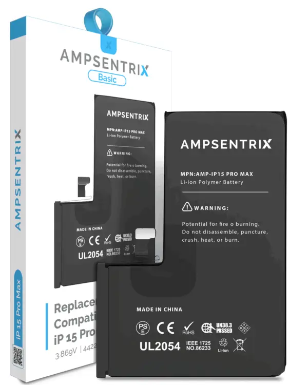 Replacement Battery For iPhone 15 Pro Max (AmpSentrix Basic)