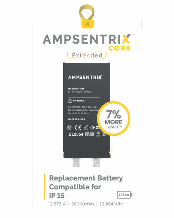Replacement Battery For iPhone 15 (Spot Welding Required) (AmpSentrix Core Extended)