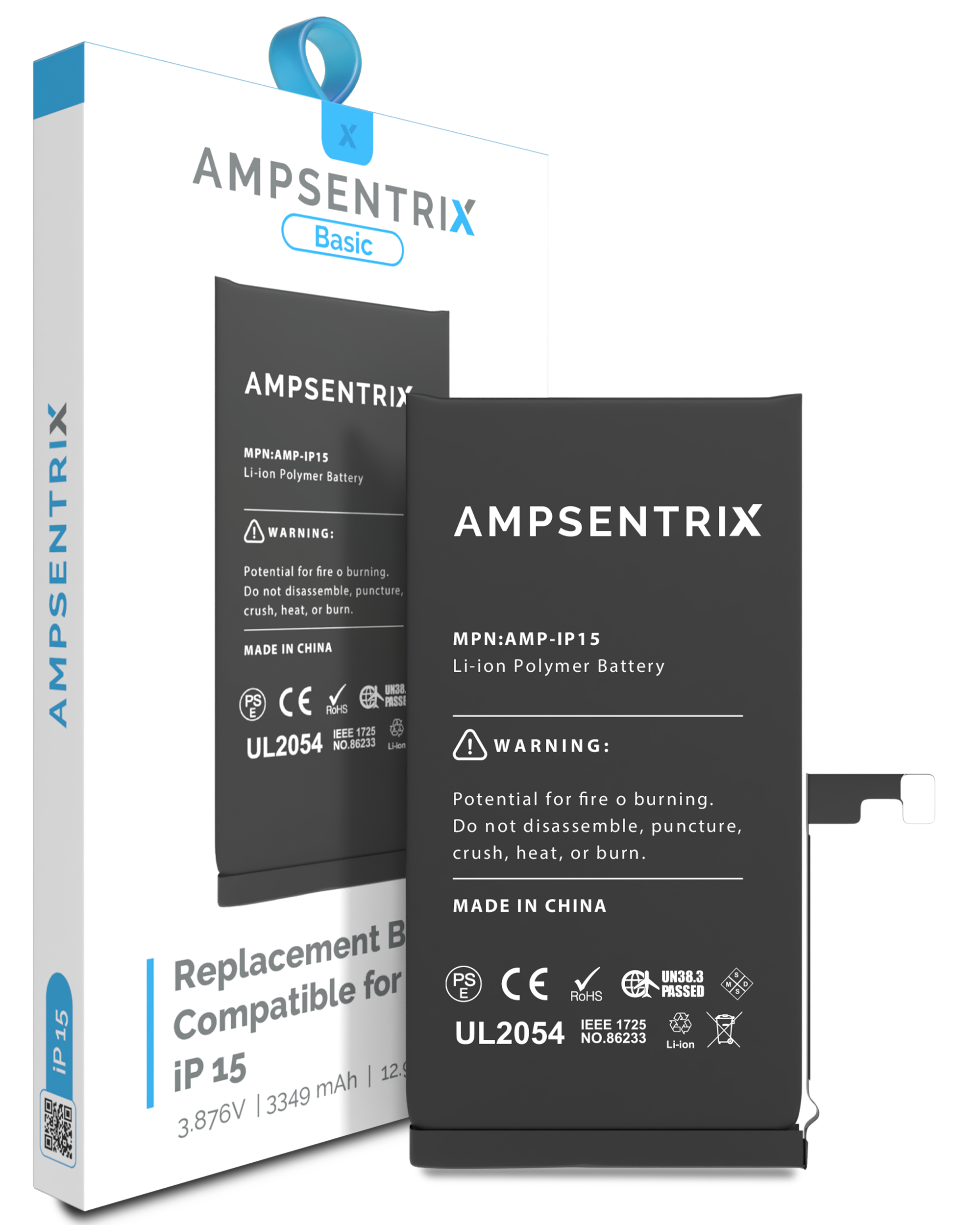 Replacement Battery For iPhone 15 (AmpSentrix Basic)