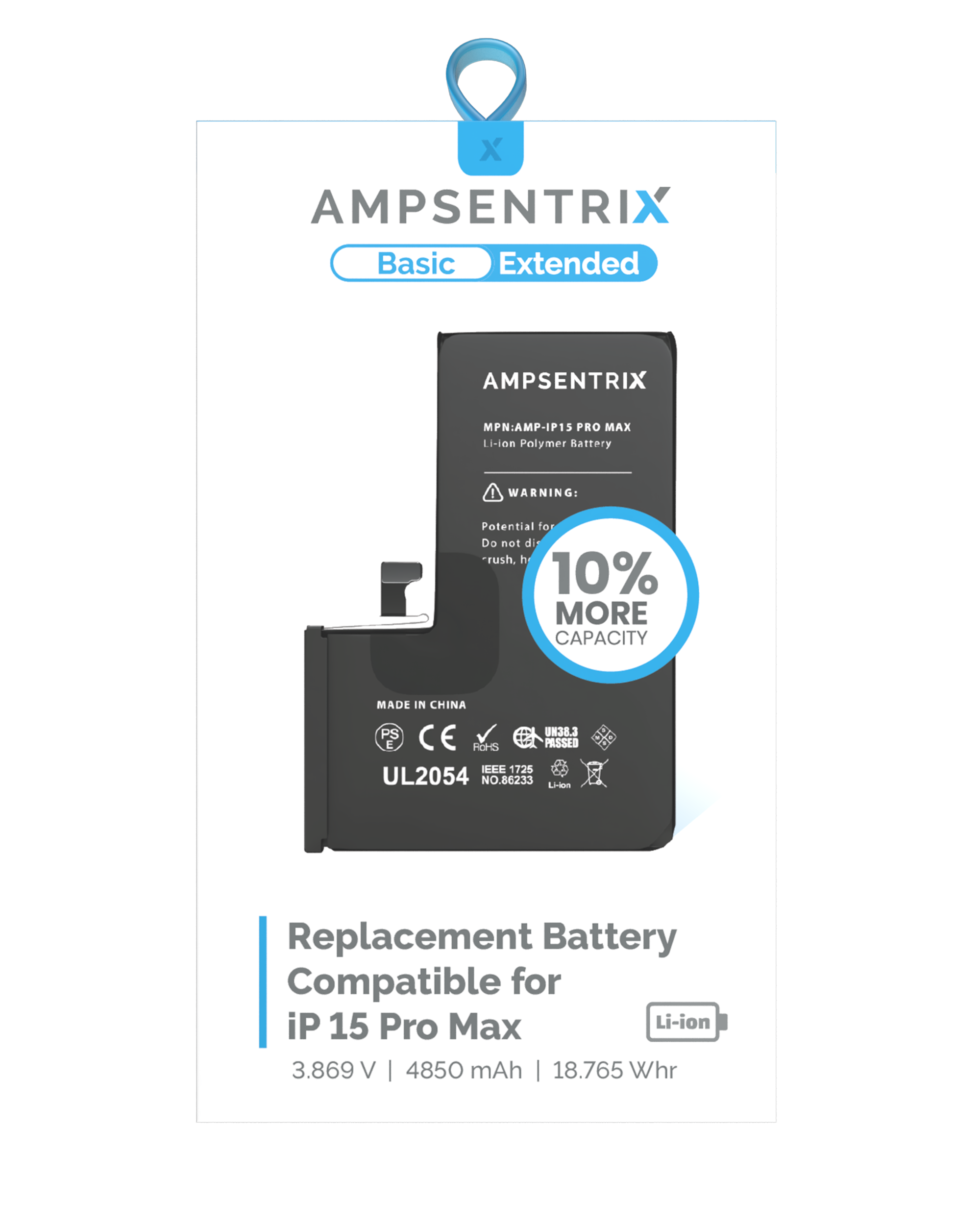 Replacement Battery For iPhone 15 Pro Max (AmpSentrix Basic Extended) - Image 5