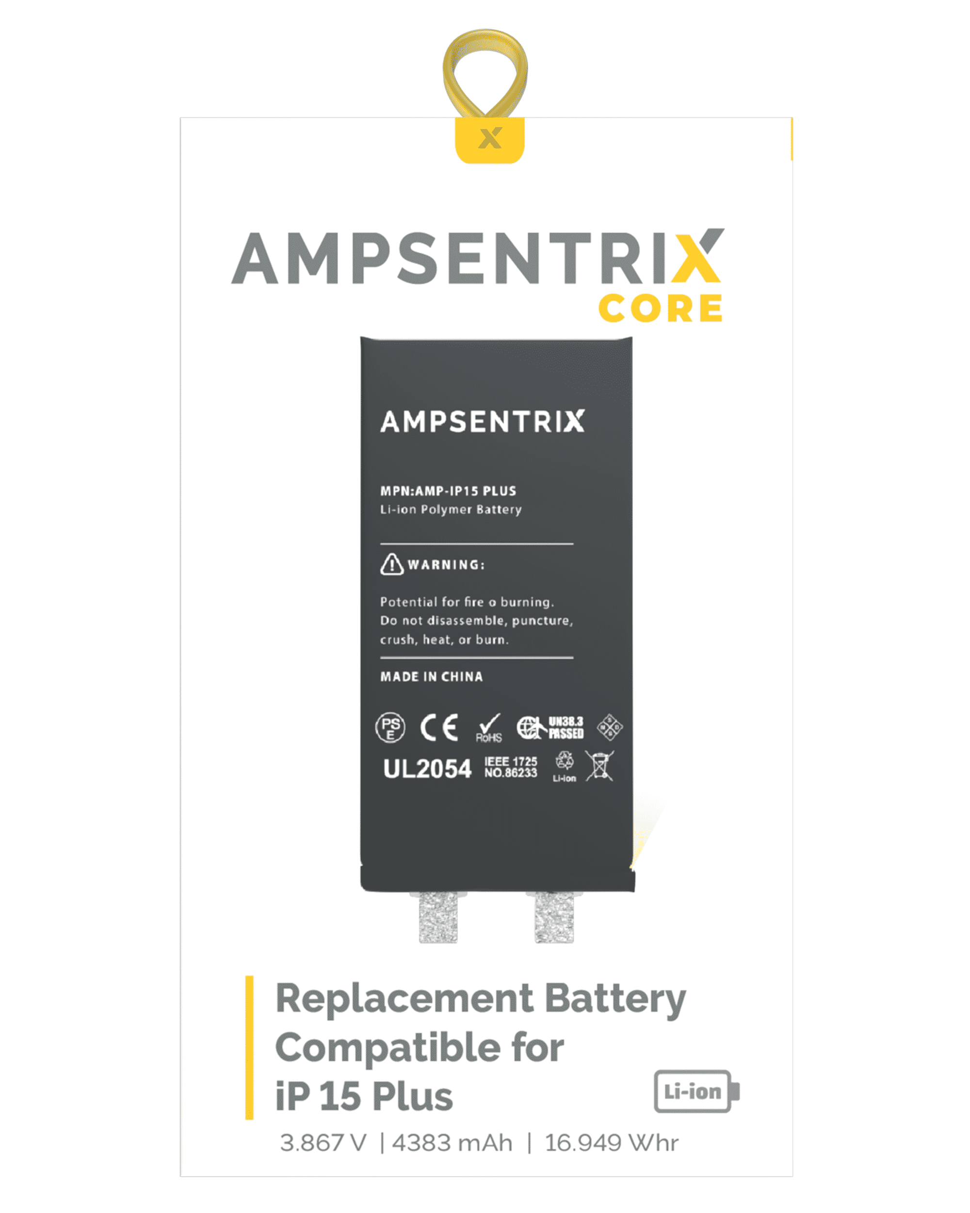 Replacement Battery Core For iPhone 15 Plus (Spot Welding Required) (AmpSentrix Core)
