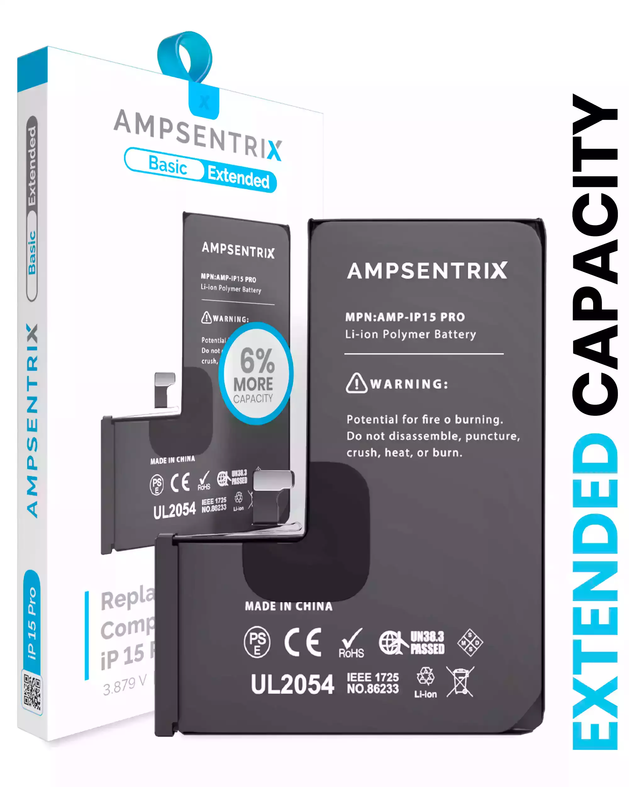 Replacement Battery For iPhone 15 Pro (AmpSentrix Basic Extended) - Image 3