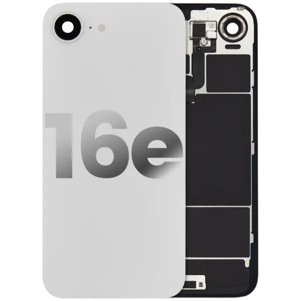 Back Glass With Steel Plate With Wireless NFC Charging MagSafe Magnet & Flashlight Flex For iPhone 16e (Used OEM Pull: Grade A) (White)